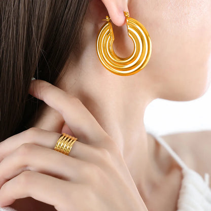 1 Pair Casual Exaggerated Round Plating Titanium Steel 18k Gold Plated Earrings