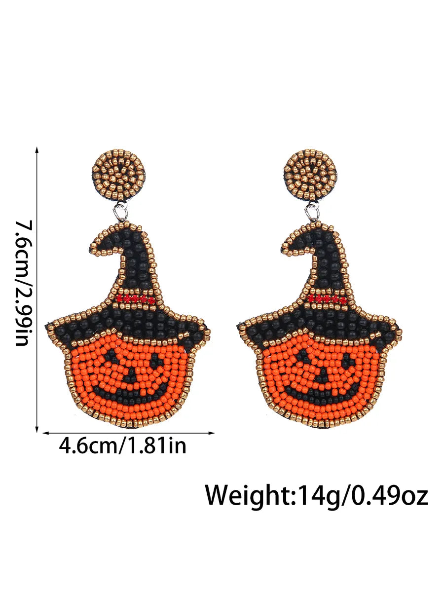 1 Pair Casual Exaggerated Streetwear Pumpkin Bat Beaded Glass Seed Bead Dangling Earrings