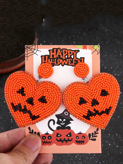 1 Pair Casual Exaggerated Streetwear Pumpkin Bat Beaded Glass Seed Bead Dangling Earrings