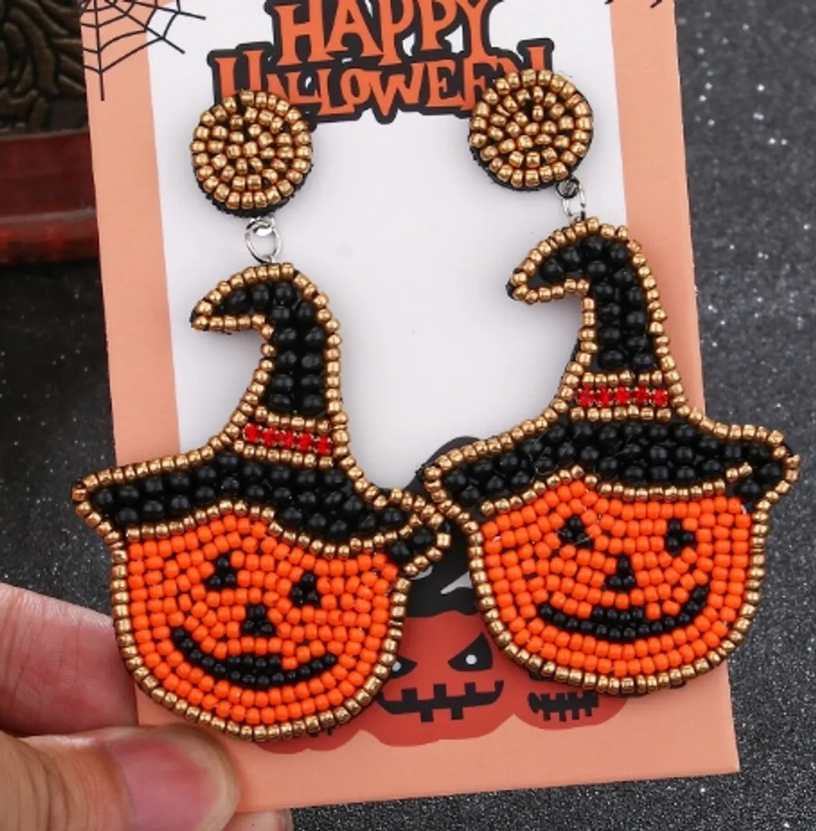 1 Pair Casual Exaggerated Streetwear Pumpkin Bat Beaded Glass Seed Bead Dangling Earrings