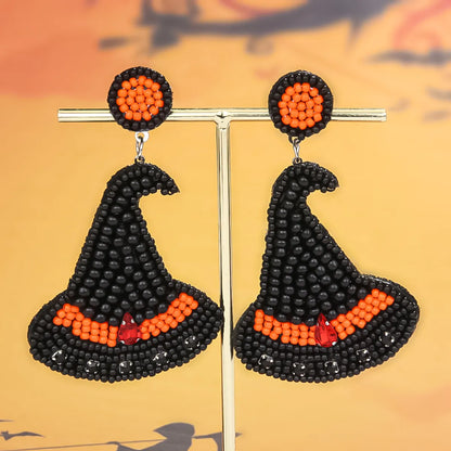 1 Pair Casual Exaggerated Streetwear Pumpkin Bat Beaded Glass Seed Bead Dangling Earrings