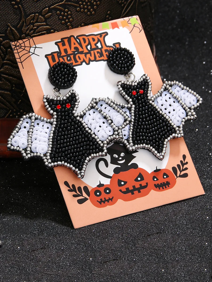 1 Pair Casual Exaggerated Streetwear Pumpkin Bat Beaded Glass Seed Bead Dangling Earrings