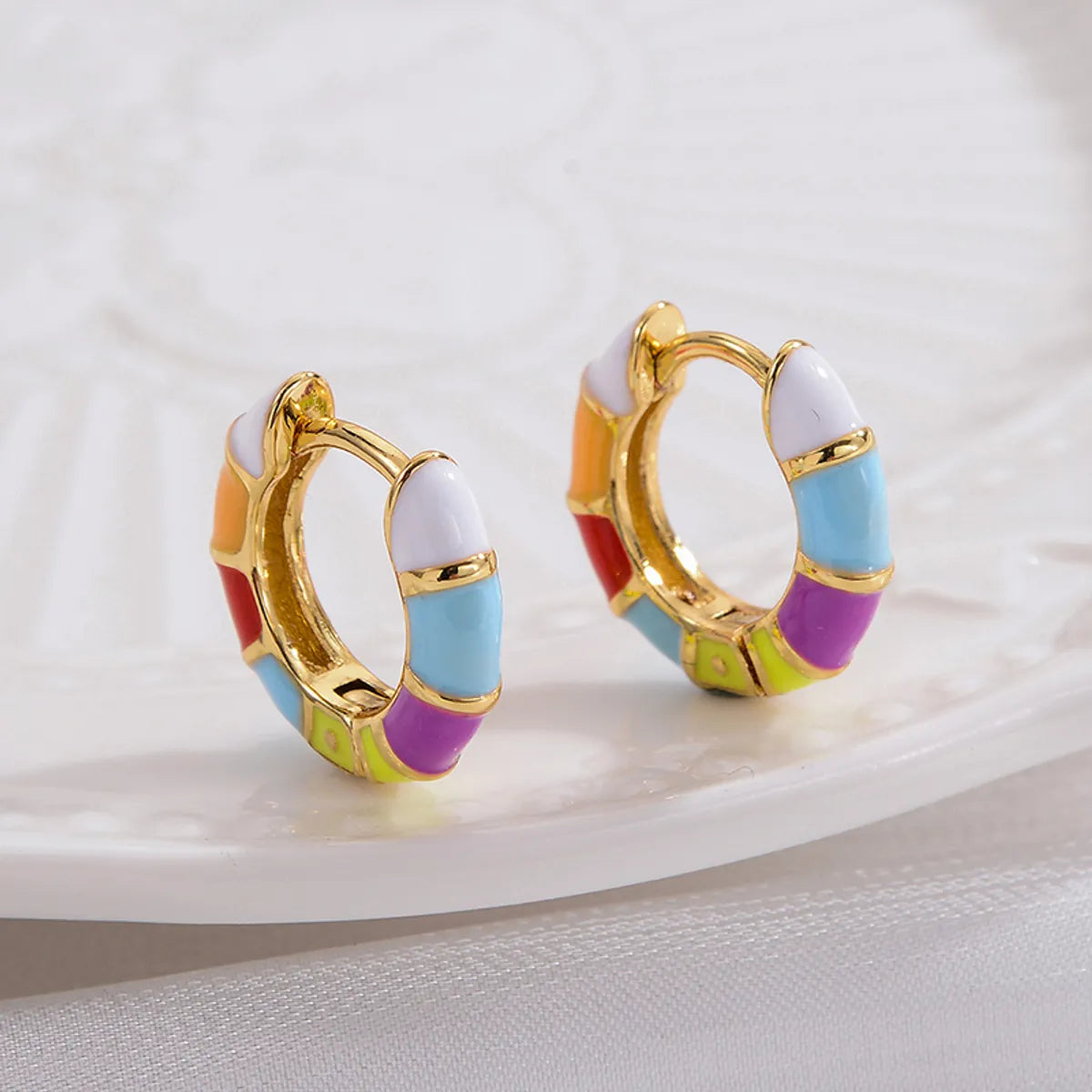 1 Pair Casual Fashion Round Enamel Plating Copper 14k Gold Plated Earrings