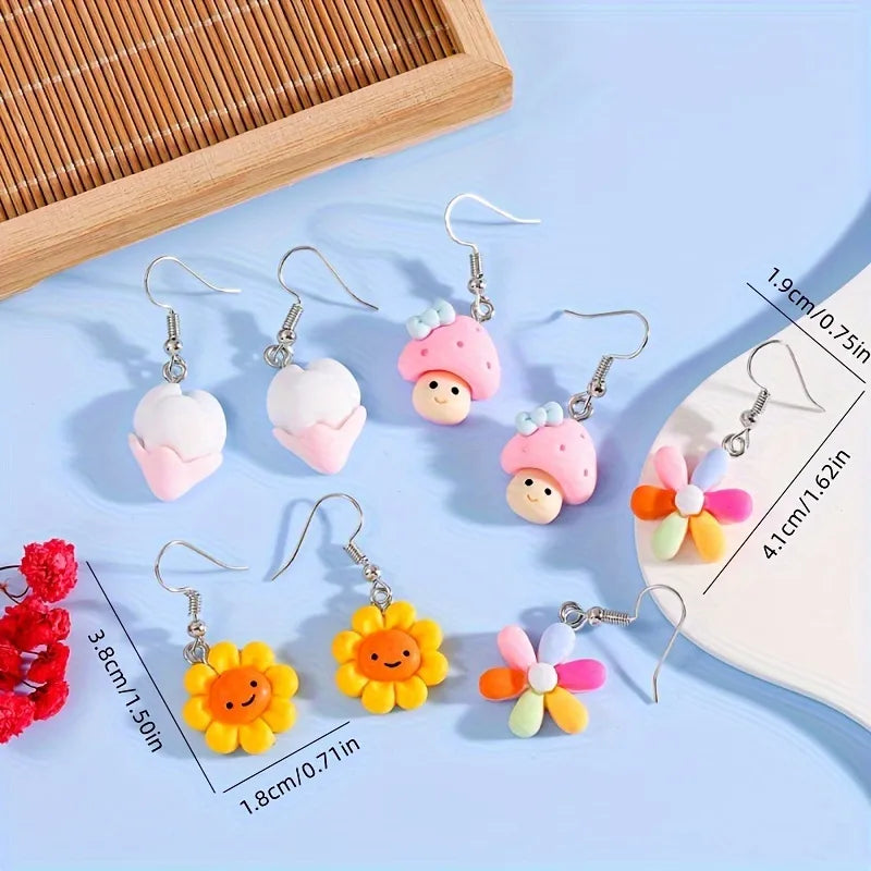 1 Pair Casual Flower Mushroom Resin Drop Earrings