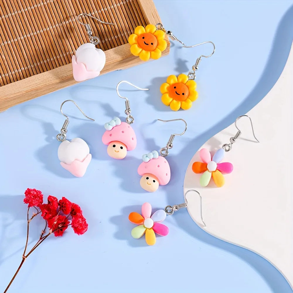 1 Pair Casual Flower Mushroom Resin Drop Earrings