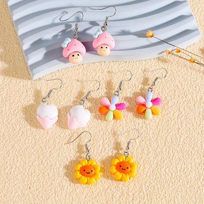 1 Pair Casual Flower Mushroom Resin Drop Earrings