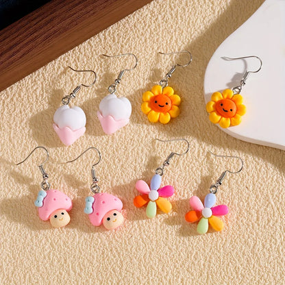 1 Pair Casual Flower Mushroom Resin Drop Earrings