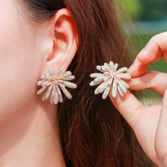 1 Pair Casual Flower Plating Inlay Copper Zircon Rhodium Plated Silver Plated Ear Studs