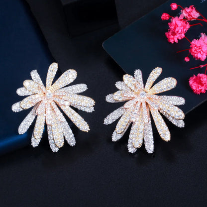 1 Pair Casual Flower Plating Inlay Copper Zircon Rhodium Plated Silver Plated Ear Studs