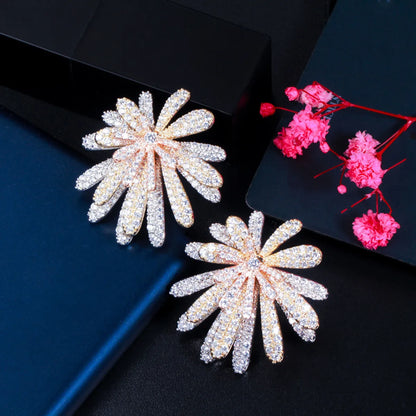 1 Pair Casual Flower Plating Inlay Copper Zircon Rhodium Plated Silver Plated Ear Studs