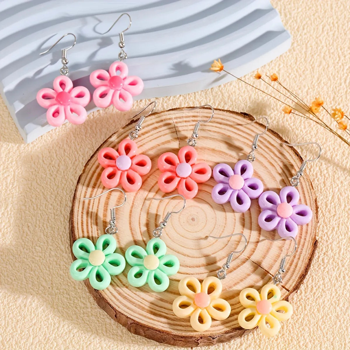 1 Pair Casual Flower Resin Drop Earrings