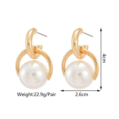 1 Pair Casual French Style Korean Style C Shape Three-Dimensional Imitation Pearl Alloy Drop Earrings