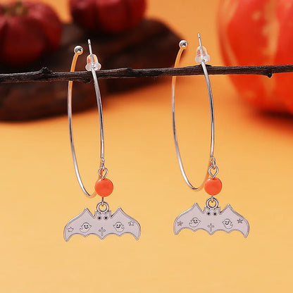 1 Pair Casual Funny Pumpkin Bat Enamel Alloy Hoop Earrings