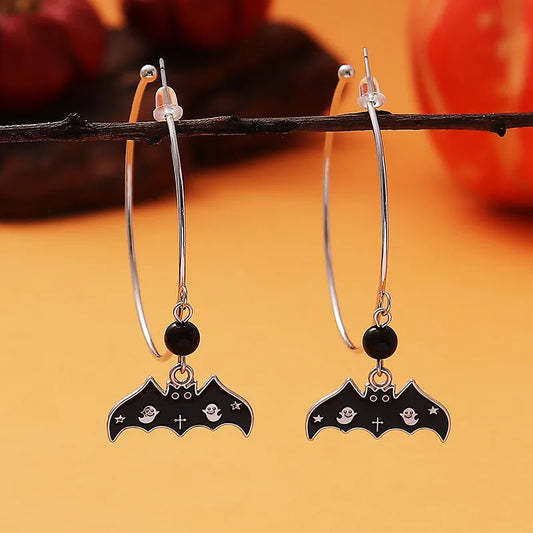 1 Pair Casual Funny Pumpkin Bat Enamel Alloy Hoop Earrings