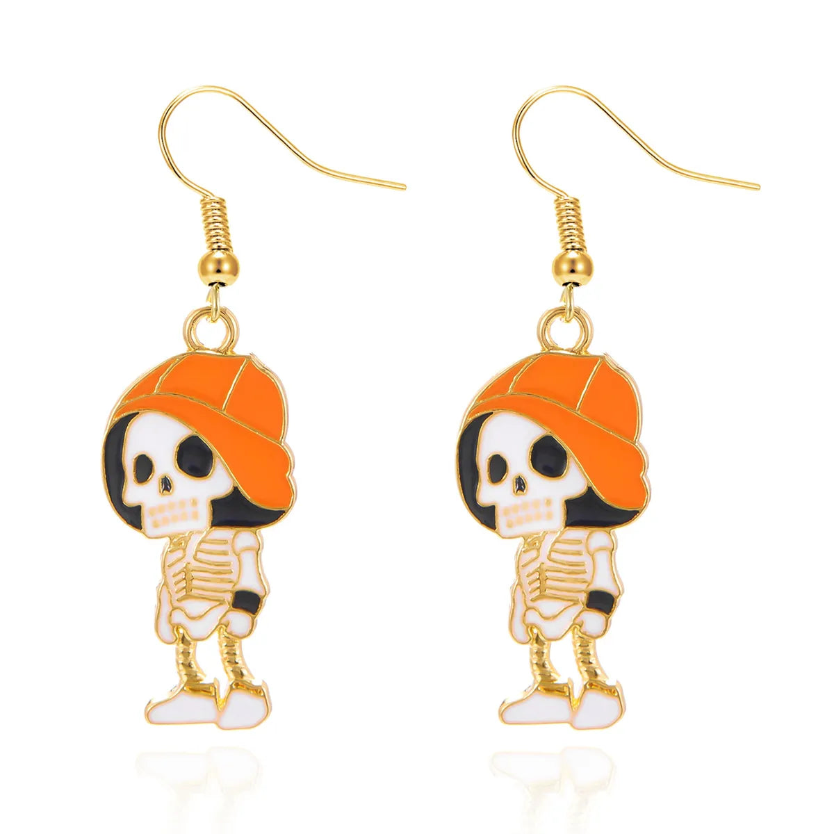 1 Pair Casual Funny Pumpkin Cat Skull Asymmetrical Enamel Alloy Drop Earrings