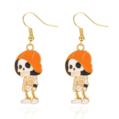 1 Pair Casual Funny Pumpkin Cat Skull Asymmetrical Enamel Alloy Drop Earrings