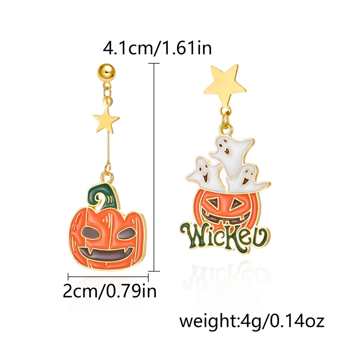 1 Pair Casual Funny Pumpkin Cat Skull Asymmetrical Enamel Alloy Drop Earrings