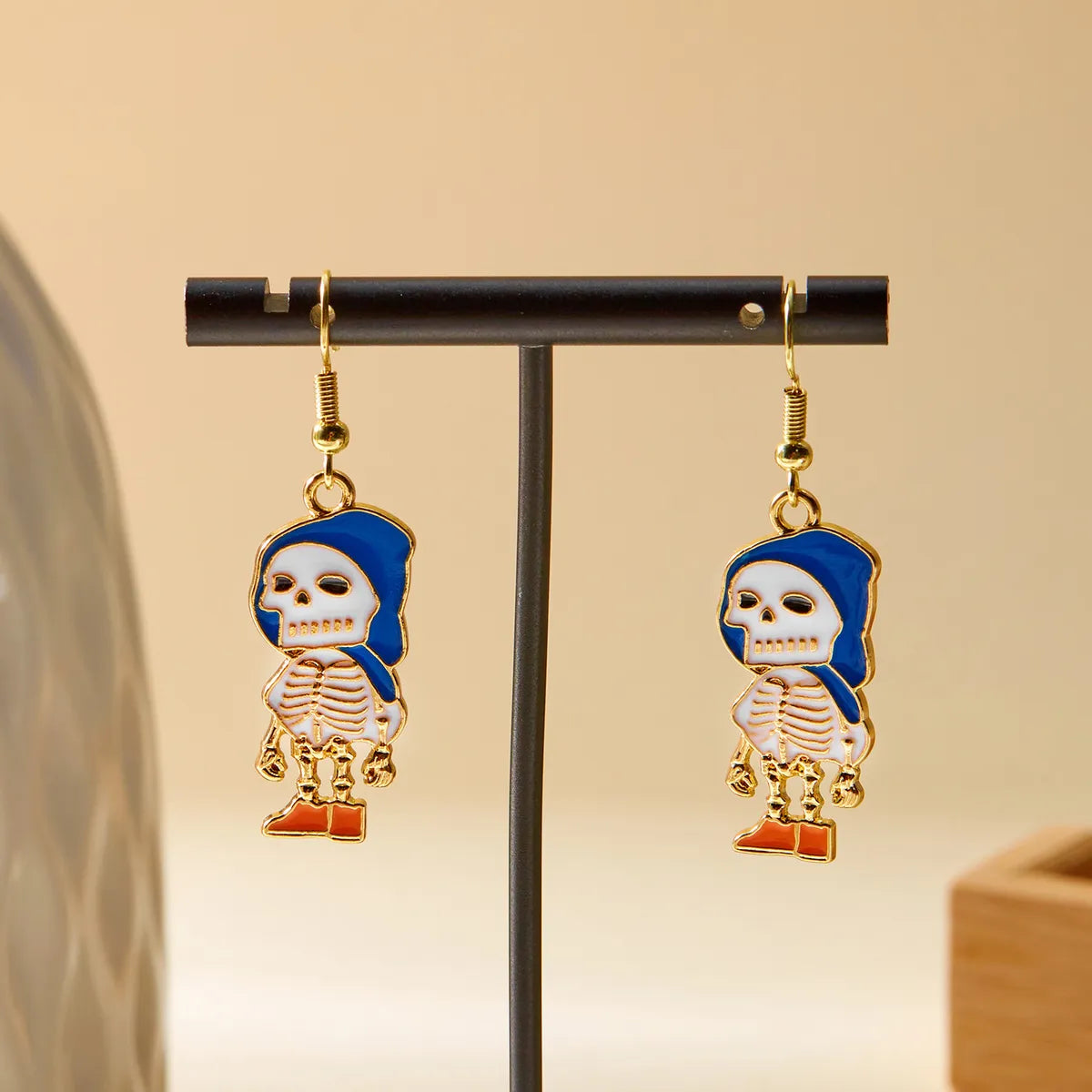 1 Pair Casual Funny Pumpkin Cat Skull Asymmetrical Enamel Alloy Drop Earrings