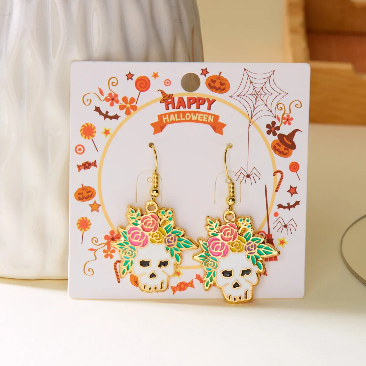 1 Pair Casual Funny Pumpkin Cat Skull Asymmetrical Enamel Alloy Drop Earrings