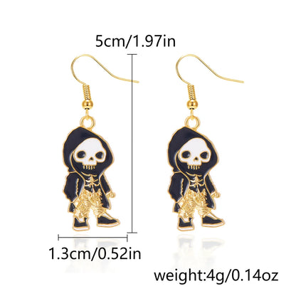 1 Pair Casual Funny Pumpkin Cat Skull Asymmetrical Enamel Alloy Drop Earrings