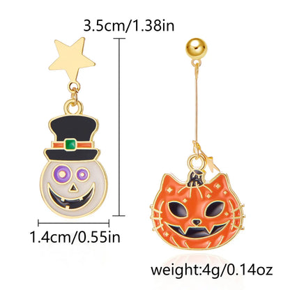 1 Pair Casual Funny Pumpkin Cat Skull Asymmetrical Enamel Alloy Drop Earrings