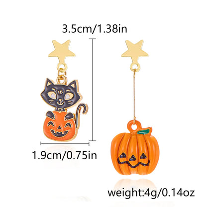 1 Pair Casual Funny Pumpkin Cat Skull Asymmetrical Enamel Alloy Drop Earrings