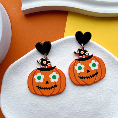 1 Pair Casual Funny Pumpkin Skull Ghost Printing Arylic Drop Earrings