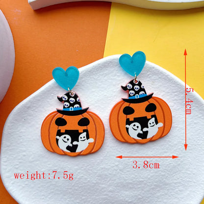 1 Pair Casual Funny Pumpkin Skull Ghost Printing Arylic Drop Earrings