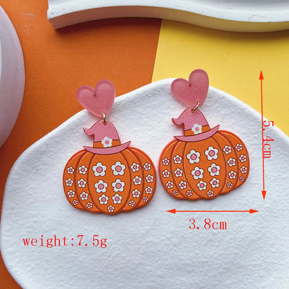 1 Pair Casual Funny Pumpkin Skull Ghost Printing Arylic Drop Earrings