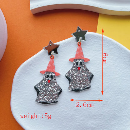 1 Pair Casual Funny Shiny Pumpkin Skull Ghost Printing Inlay Arylic Rhinestones Drop Earrings