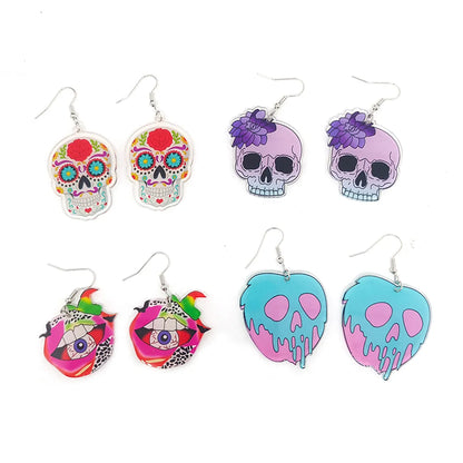 1 Pair Casual Funny Skull Arylic Alloy