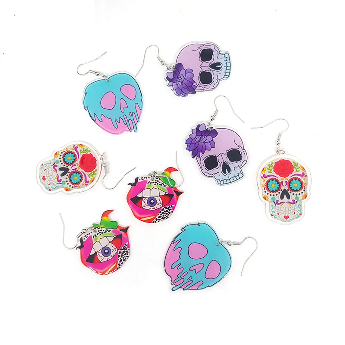 1 Pair Casual Funny Skull Arylic Alloy