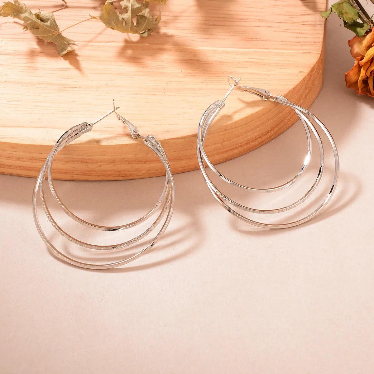 1 Pair Casual Geometric Layered Plating Copper Hoop Earrings