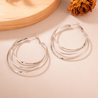 1 Pair Casual Geometric Layered Plating Copper Hoop Earrings