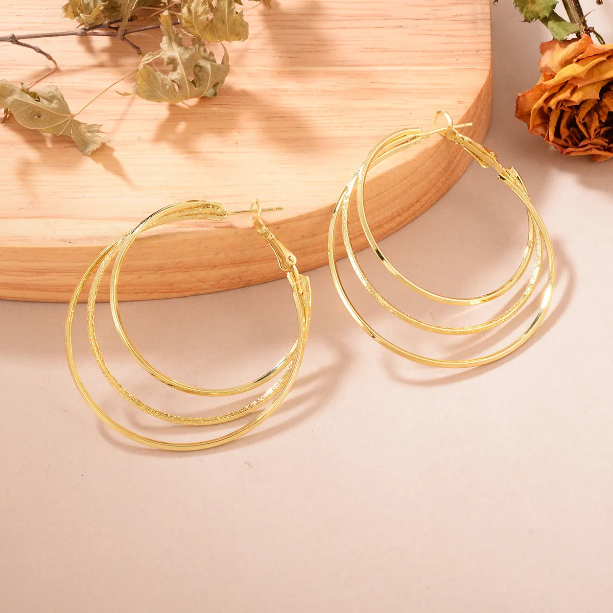 1 Pair Casual Geometric Layered Plating Copper Hoop Earrings