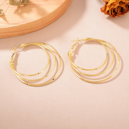 1 Pair Casual Geometric Layered Plating Copper Hoop Earrings