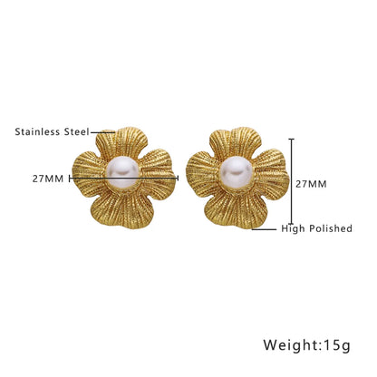 1 Pair Casual Glam Round Heart Shape Flower Inlay Titanium Steel Pearl Ear Studs