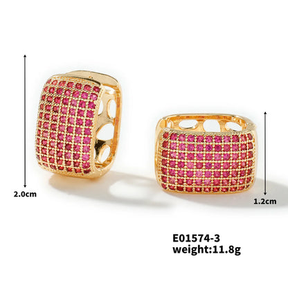 1 Pair Casual Glam Shiny Solid Color Inlay Copper Zircon K Gold Plated Rhodium Plated Earrings