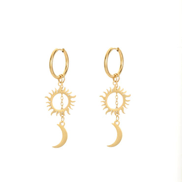 1 Pair Casual Glam Simple Style Sun Moon Plating 304 Stainless Steel 18K Gold Plated Drop Earrings