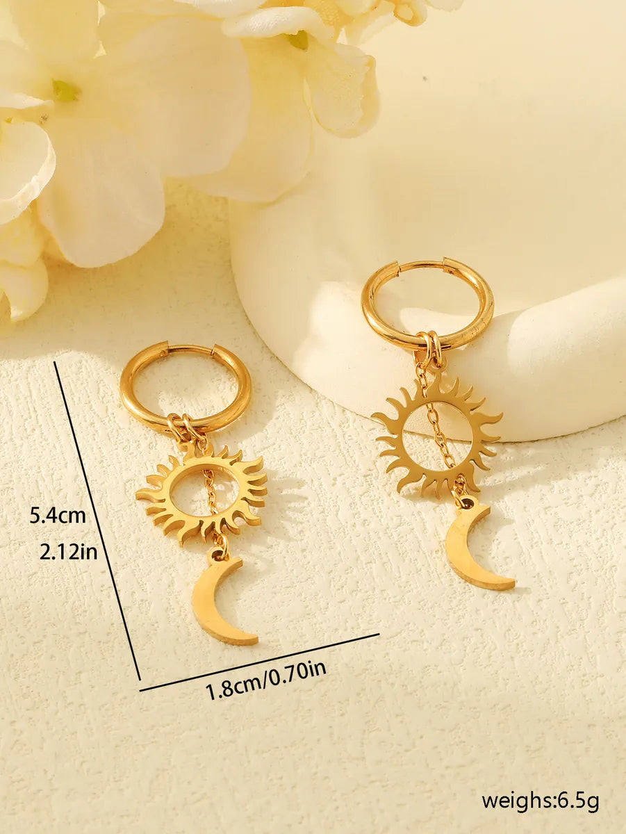 1 Pair Casual Glam Simple Style Sun Moon Plating 304 Stainless Steel 18K Gold Plated Drop Earrings