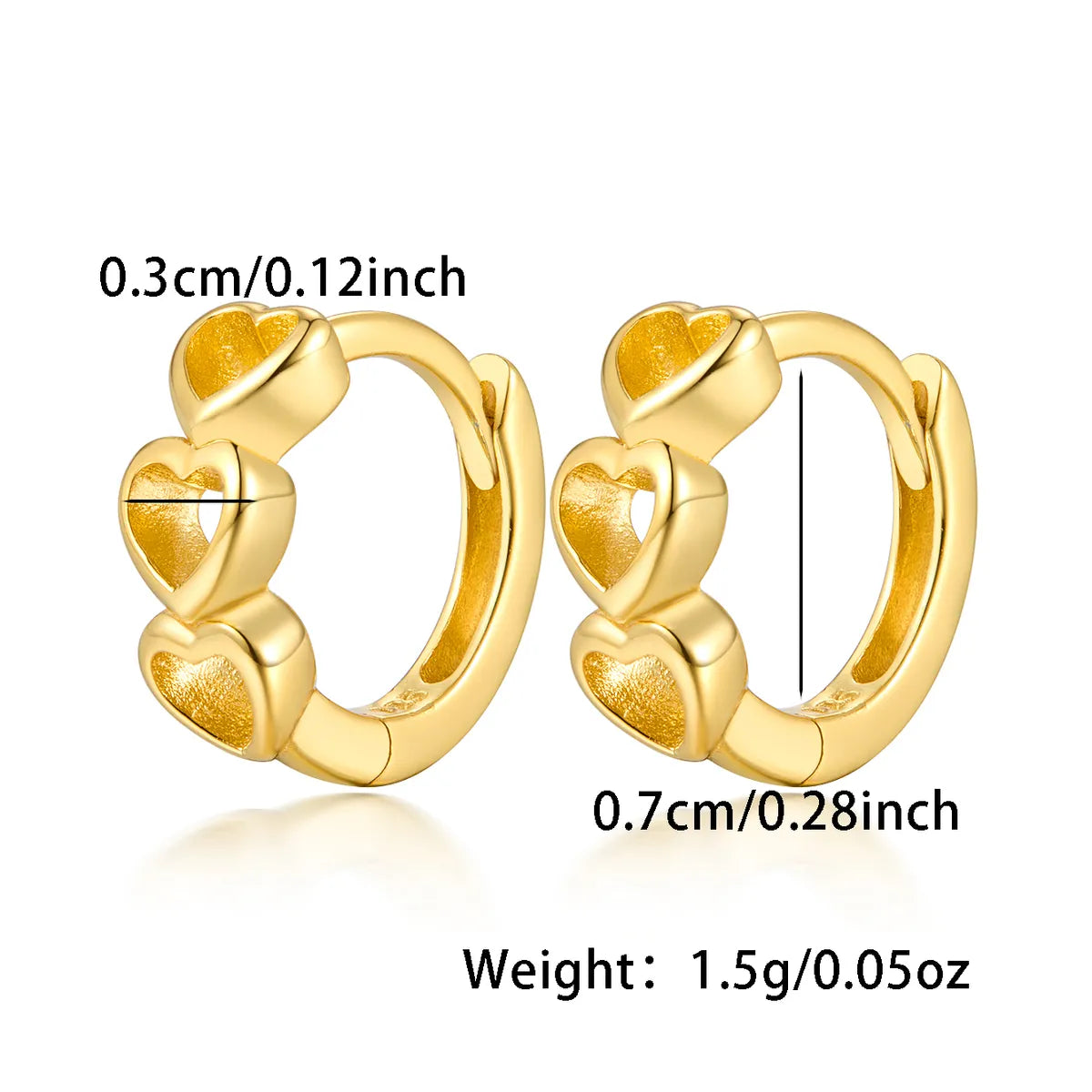 1 Pair Casual Hawaiian Double Heart Heart Shape Plating Inlay Sterling Silver Zircon White Gold Plated Gold Plated Earrings