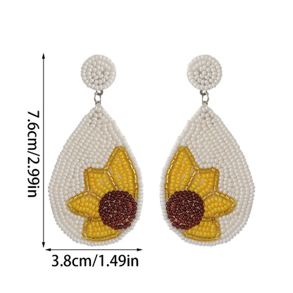 1 Pair Casual Hawaiian Tropical Sunflower Beaded Glass Drop Earrings