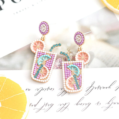 1 Pair Casual Hawaiian Vacation Drink Alloy Seed Bead Drop Earrings