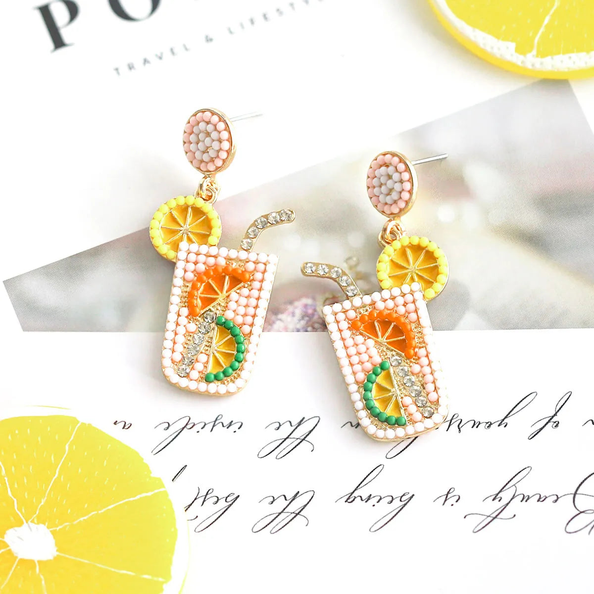 1 Pair Casual Hawaiian Vacation Drink Alloy Seed Bead Drop Earrings