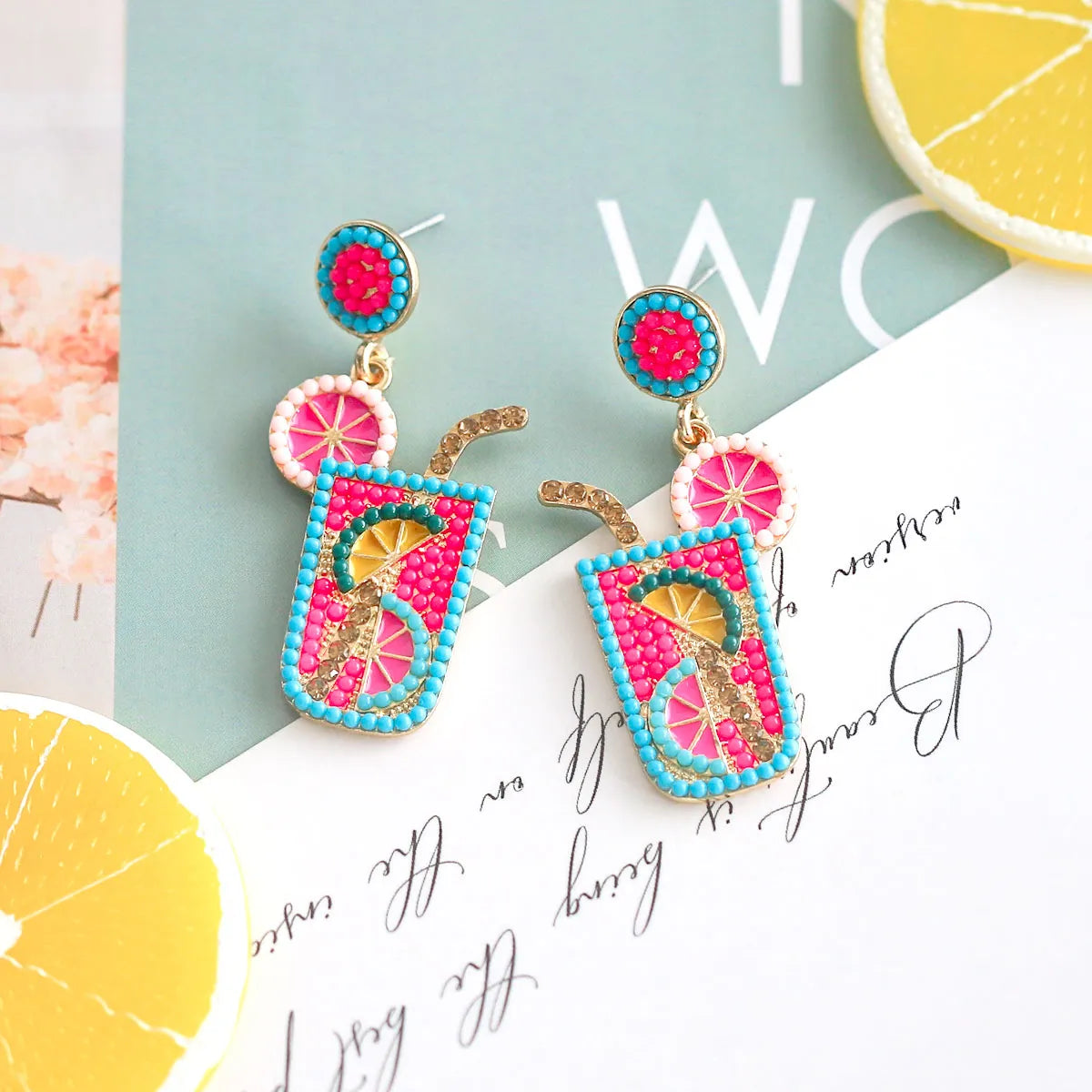 1 Pair Casual Hawaiian Vacation Drink Alloy Seed Bead Drop Earrings