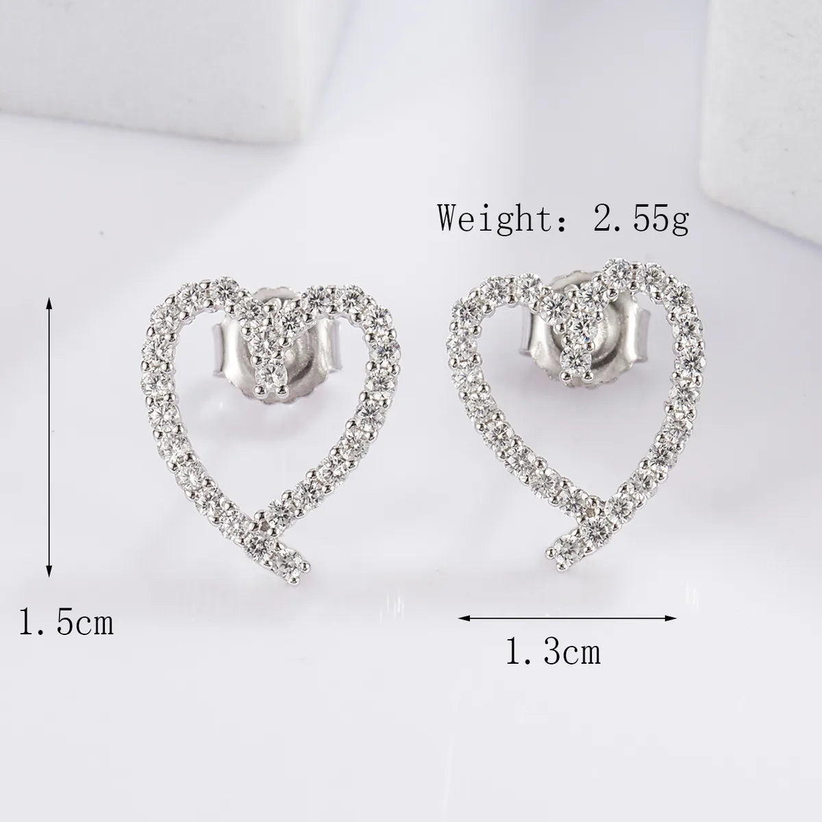 1 Pair Casual Heart Shape Dragonfly Butterfly Inlay Sterling Silver Zircon White Gold Plated Ear Studs