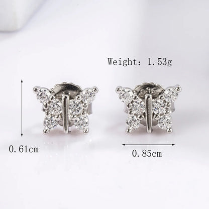 1 Pair Casual Heart Shape Dragonfly Butterfly Inlay Sterling Silver Zircon White Gold Plated Ear Studs