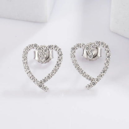 1 Pair Casual Heart Shape Dragonfly Butterfly Inlay Sterling Silver Zircon White Gold Plated Ear Studs