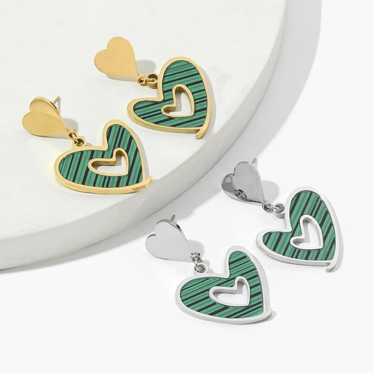 1 Pair Casual Heart Shape Polishing Plating Inlay Titanium Steel Rhinestones Drop Earrings