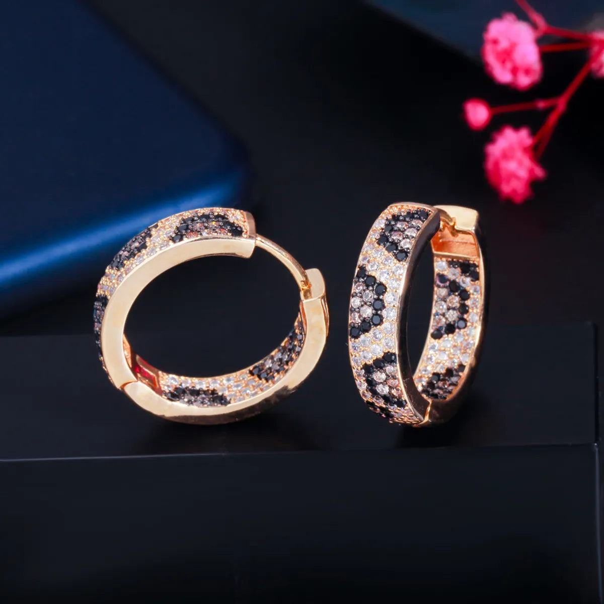 1 Pair Casual Hip-Hop Bohemian Circle Color Block Plating Inlay Copper Zircon 14k Gold Plated Rhodium Plated Hoop Earrings